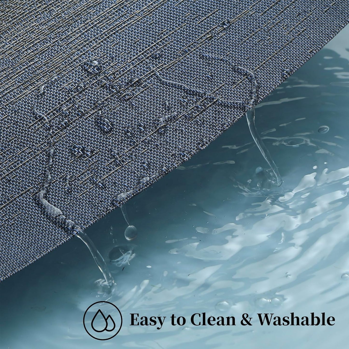 Leetaltree Denim Blue Placemats Set of 12 - Heat Resistant Non-Slip Place mats for Dining Table, Washable Durable PVC Vinyl Woven Table Mats（Denim Blue, 12）