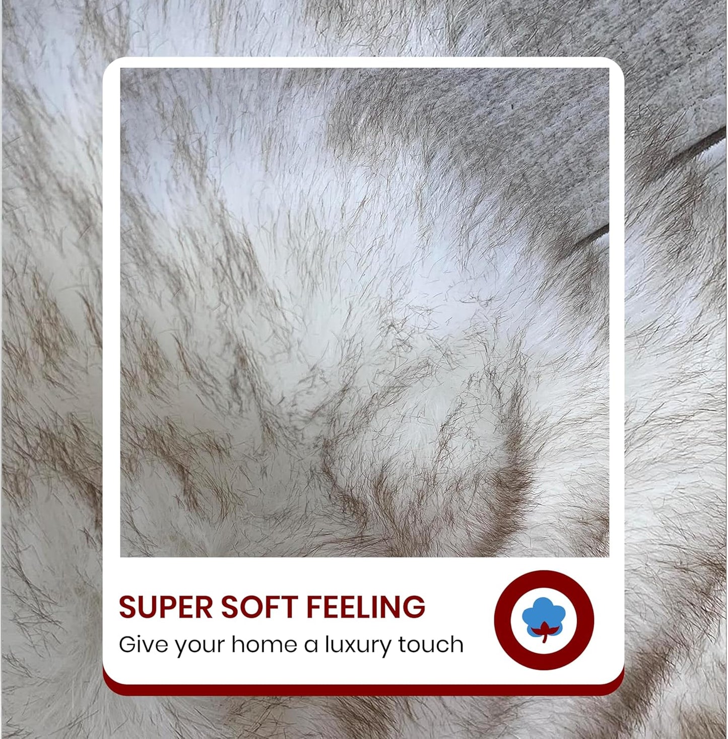 LAMBZY Faux Sheepskin Hypoallergenic Free Shape Silky Shag Rug, Luxury Shaggy Silky Plush Carpet for Bedrooms Rugs Living Rooms Sofa Floor Rugs (Octo 8 Pelts 6'x8', White/Brown Tips)