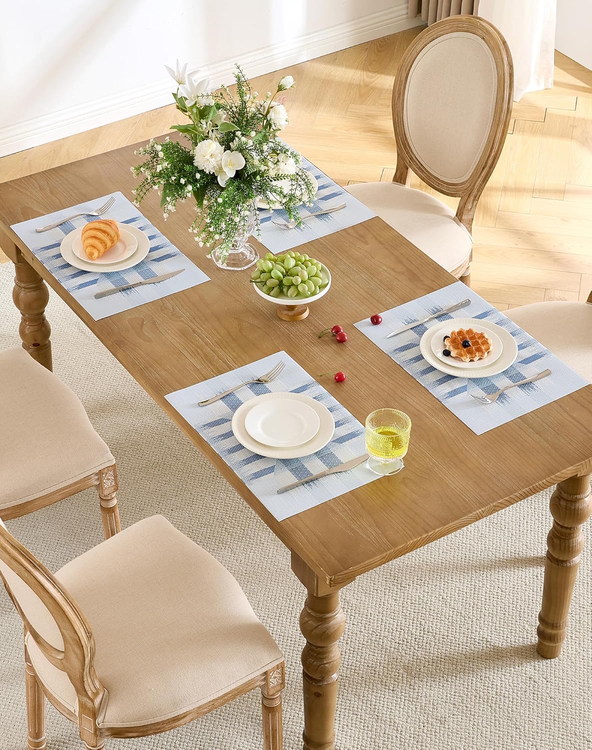 Leetaltree Geometric Print Blue Placemats Set of 6 - Heat Resistant Non-Slip Place mats for Dining Table, Washable Durable PVC Vinyl Woven Table Mats (Geometric Blue, 6)