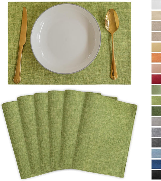 Demetex Placemats Set of 6 Green Decorative Table Mats Modern Linen Placemats Washable Heat Resistant Plate Mats for Dinner Gathering Kitchen, Lime Green