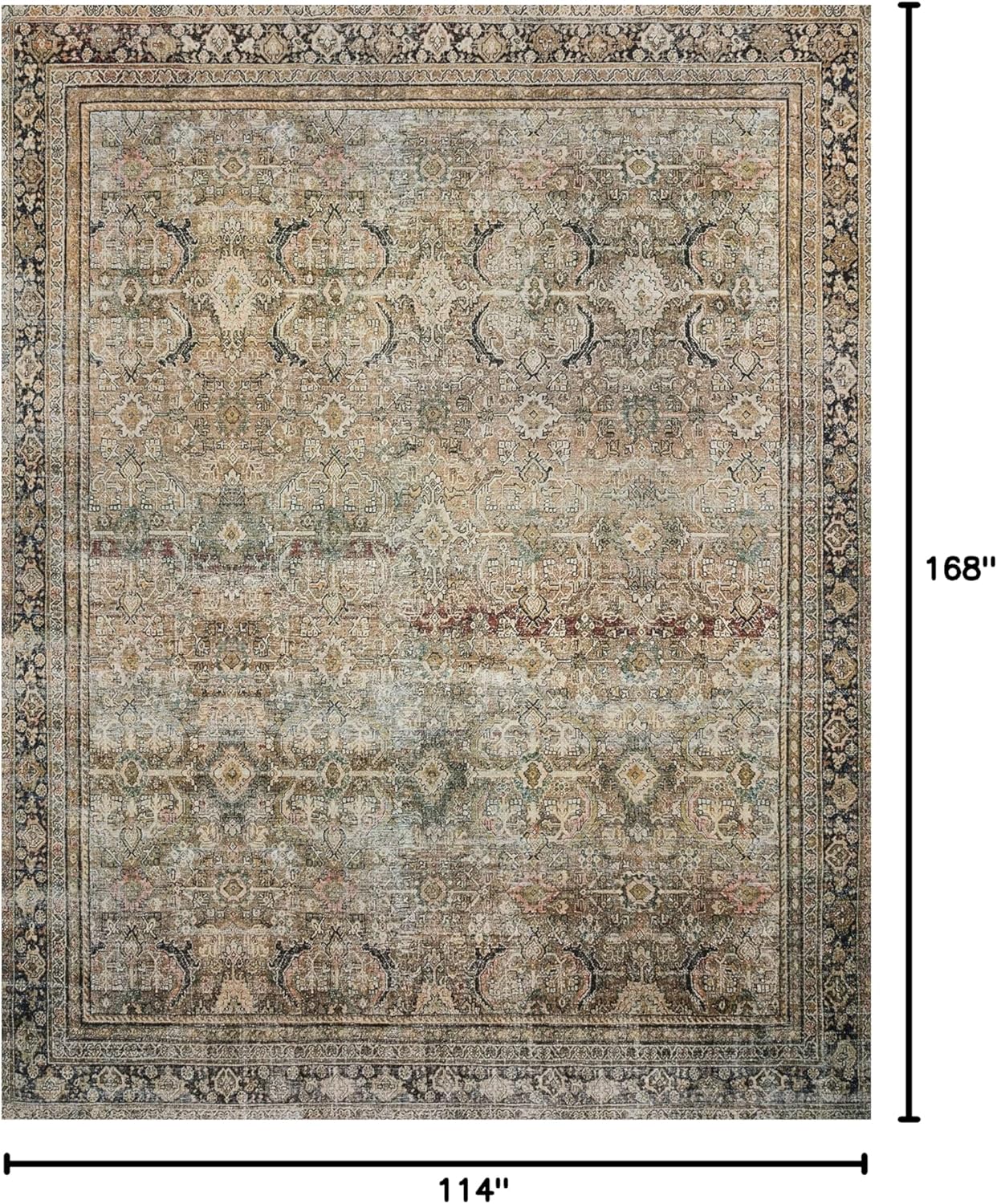 Loloi Layla Collection LAY-03 Olive/Charcoal 9'-6" x 14' .13" Thick Area Rug, Soft, Durable, Vintage Inspired, Distressed, Low Pile, Non-Shedding, Easy Clean, Printed, Living Room Rug