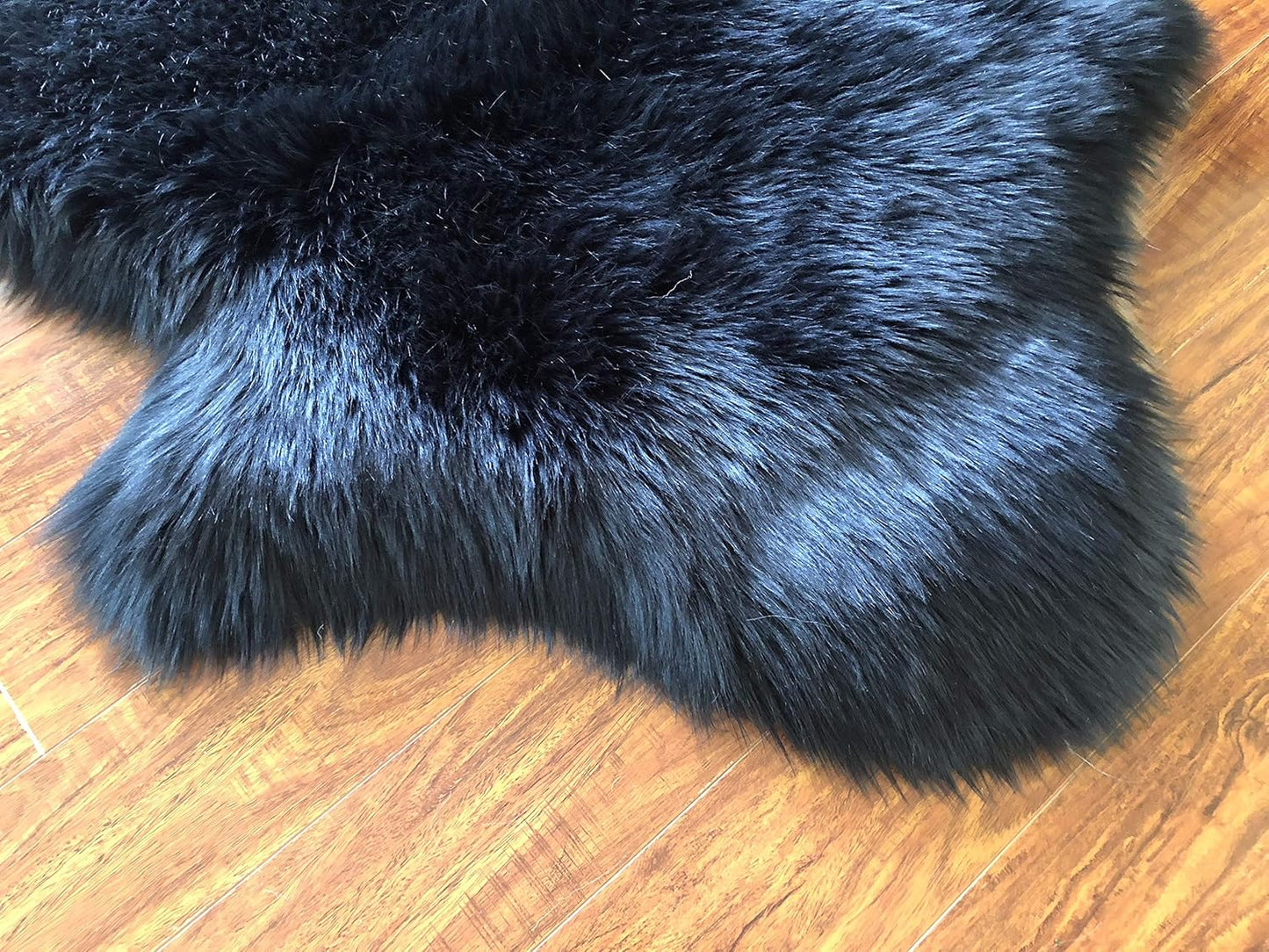 LAMBZY Faux Sheepskin Hypoallergenic Free Shape Silky Shag Rug, Luxury Shaggy Silky Plush Carpet for Bedrooms Rugs Living Room Kids Rooms Sofa Floor Rugs (Triple Side by Side 3'x6', Black)