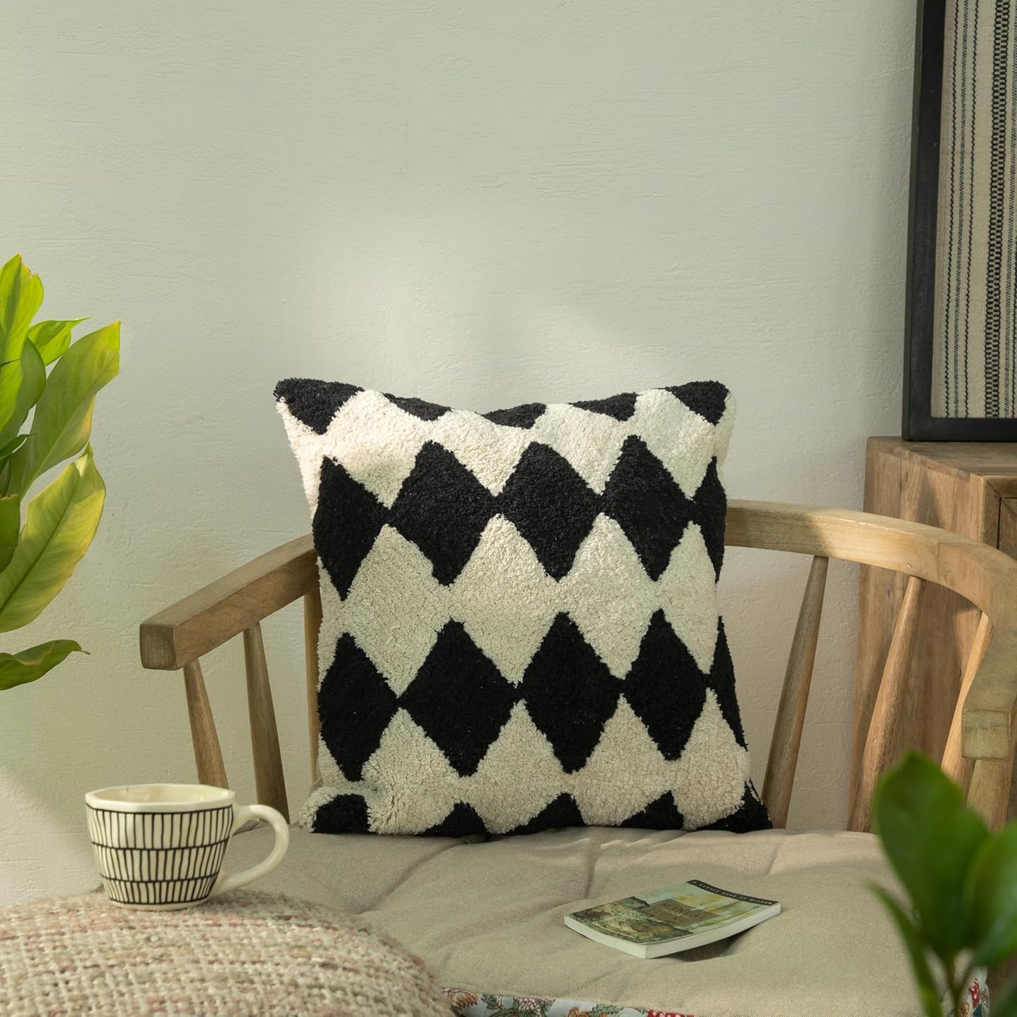 Tufted Boho Pillow Covers 18X18 Inch Throw Pillow Covers Decorative Cushion Cover Exquisitely Crafted with Hand-Finished Tuft Farmhouse Pillow Case for Couch Sofa Bed Living Room Bedroom