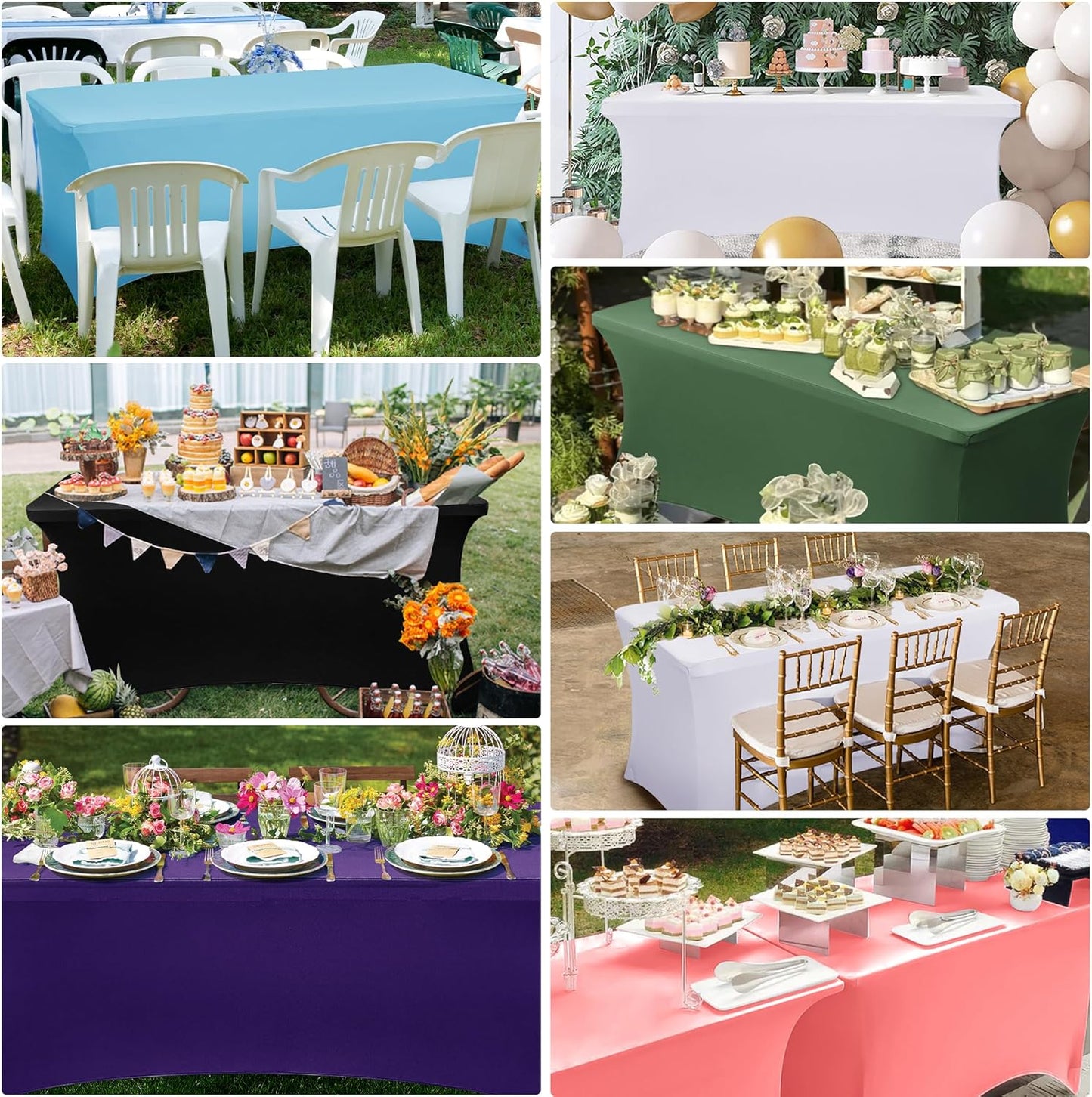Obstal Spandex Table Cover 8ft Fitted Tablecloth Rectangular - Black Rectangle Folding Table Cloth for Birthday Party Wedding Banquet, 96L x 30W Inch