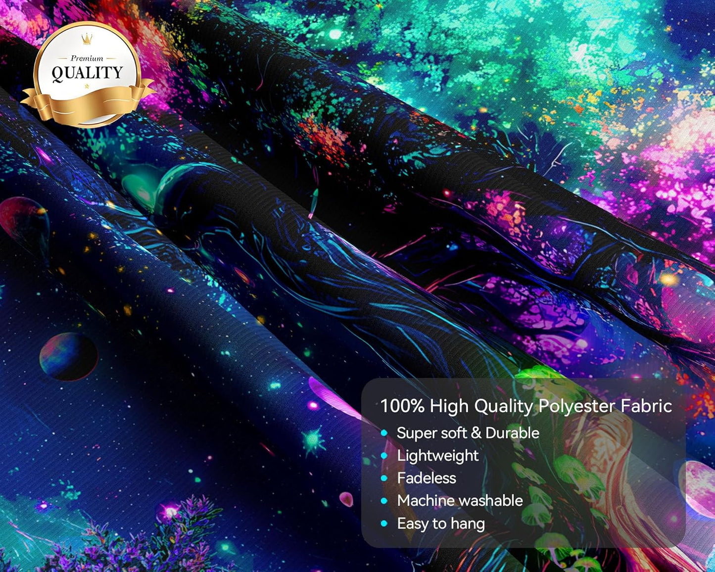 dueeia Blacklight Tree Life Tapestry Wall Hanging Fantasy Black Light Glow in the Dark Uv Mushroom Tapestries for Bedroom Aesthetic Living Room Wall Decor (90.6"x70.9")