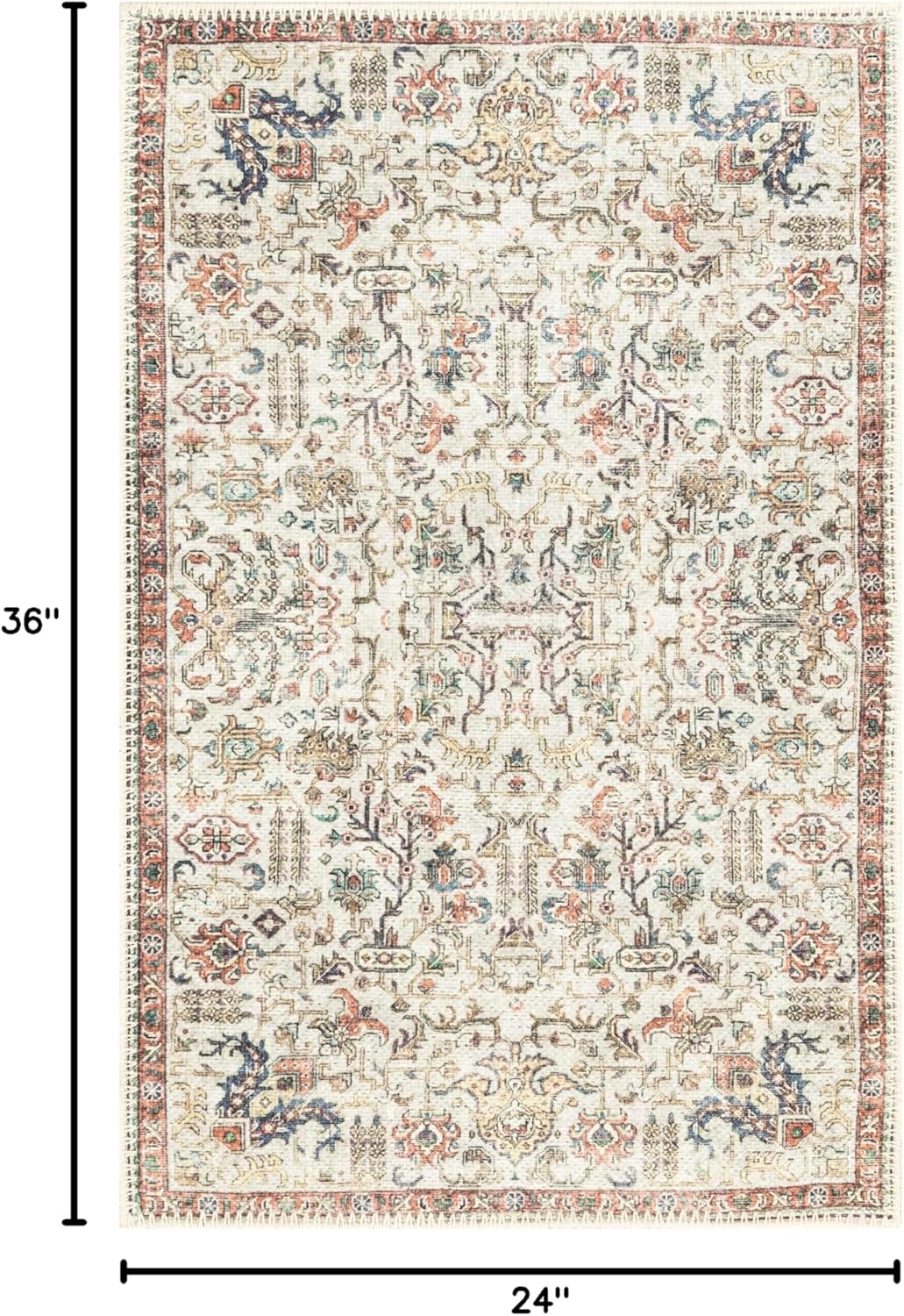 Keen Home Design 2x3 Rug - Machine Washable Entry Rug with Non-Slip Backing, Ideal for Enteryway, Kitchen, Bathroom, Laundry Room - Vintage, Easy Clean, Durable, Low Pile Rug - (2' x 3')