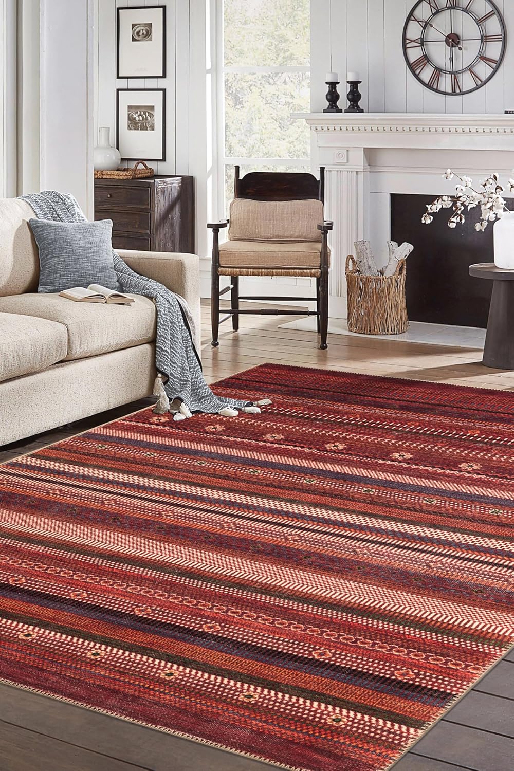 Keen Home Design 6x9 Rug - Machine Washable Area Rug with Non-Slip Backing, Ideal for Living Room, Dining Room, Bedroom - Vintage, Easy Clean, Durable, Low Pile Rug - (6' x 9')