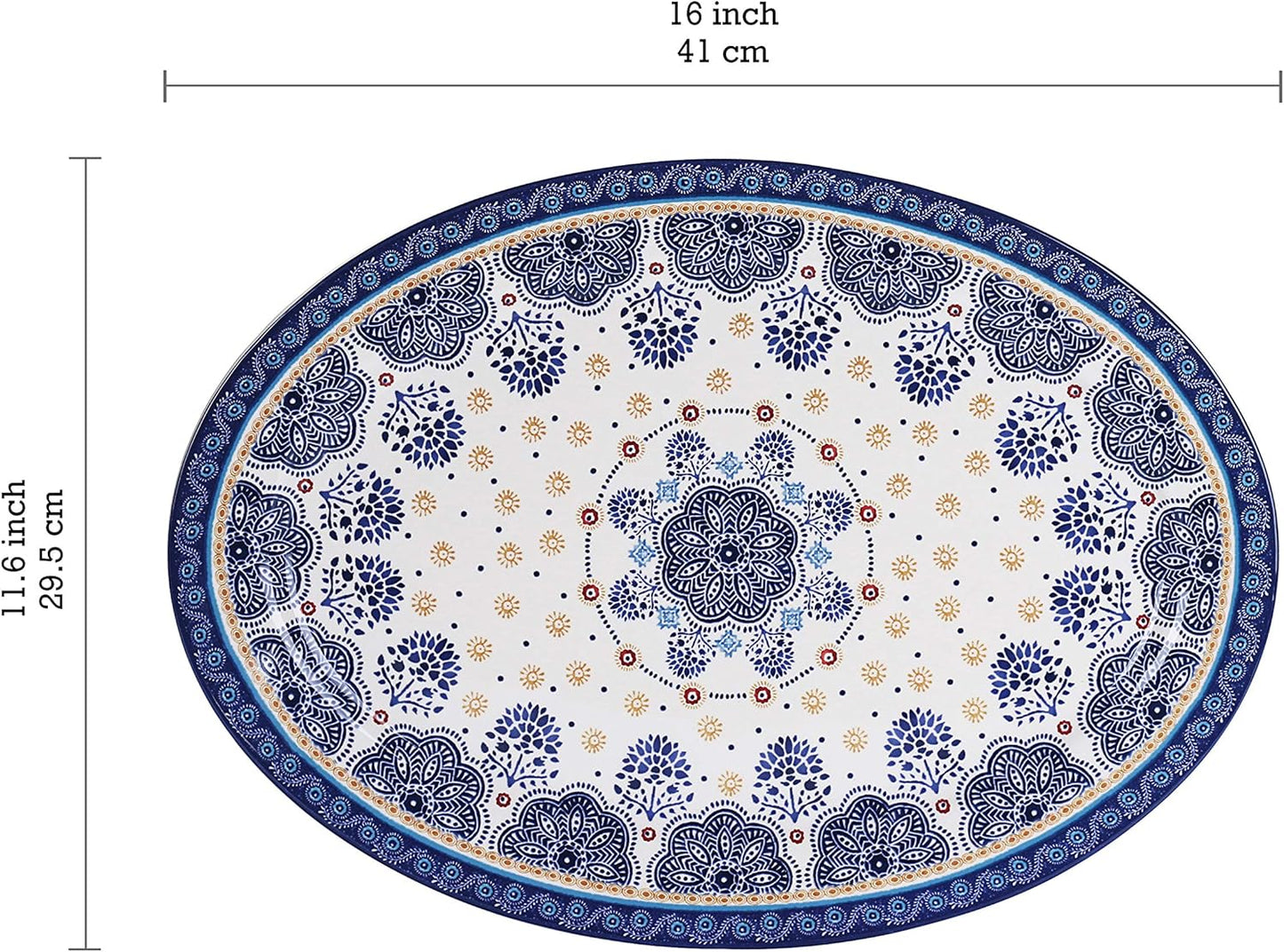 Bico Blue Talavera Ceramic 16 inch Oval Platter, Microwave & Dishwasher Safe