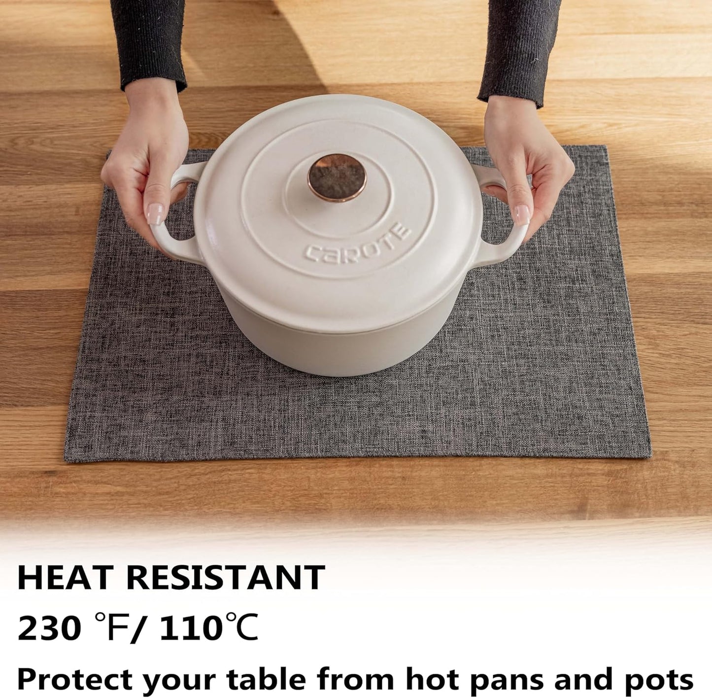 Demetex Placemats Table Mats Set of 4 Heat Resistant Washable Cloth Place Mats for Dining Table Holiday, Dark Grey