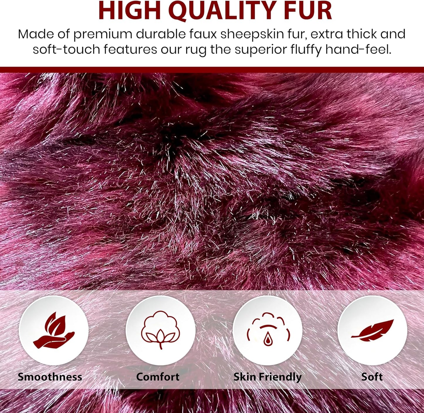 LAMBZY Faux Sheepskin Super Soft Hypoallergenic Free Shape Silky Shag Rug, Luxury Shaggy Plush Carpet for Bedrooms Living Kids Room Sofa Rugs (Burgundy, Single and a Half 2'x4')