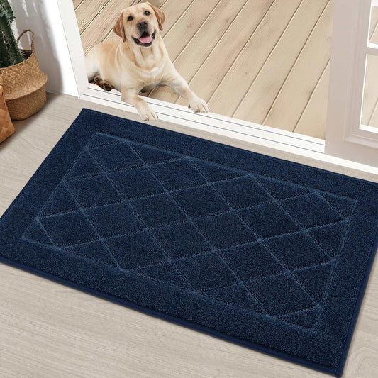 BEQHAUSE Dirt Trapper Door Mat 20" x 32", Doormat Non-Slip Entryway Rugs Washable, Dog Door Mat Stain Resistant and Absorbent Welcome Floor Mat for Front Back Door, Muddy Wet Shoes & Paws, Navy Blue