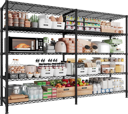 REIBII 1500LBS Storage Shelves Metal Shelving Unit 61.7''W Wire Shelving, 5 Tier Pantry Shelves Kitchen Shelves Adjustable Wire Shelf for Garage Shelving Heavy Duty, 61.7" W*72.4" H*15.8" D