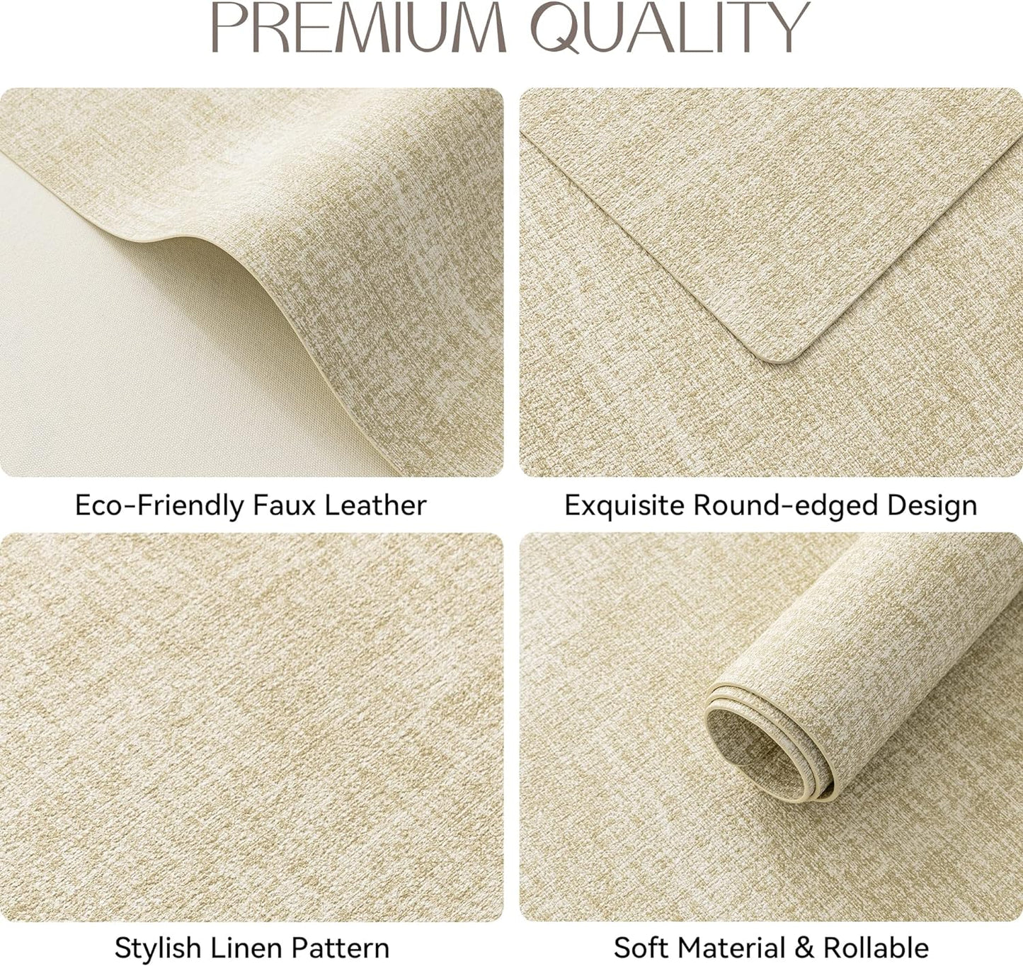 Romanstile Vinyl Placemats Set of 6-12 X 18 Inch - Heat Resistant Place Mats 100% Waterproof Oilproof Wipeable Reversible Faux Leather Table Mats for Kitchen/Dining/Party/Outdoor, Beige