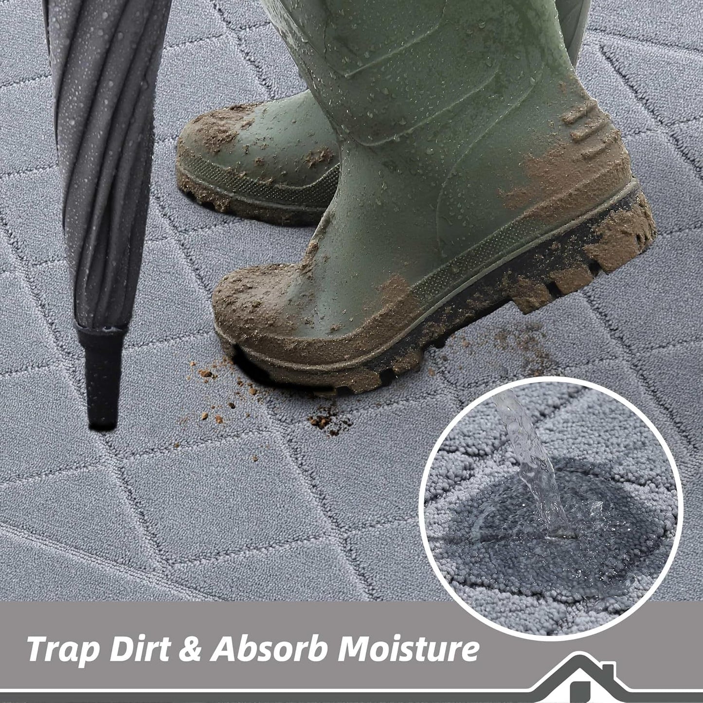 BEQHAUSE Dirt Trapper Door Mat 32" x 48", Doormat Non-Slip Entryway Rugs Washable, Dog Door Mat Stain Resistant and Absorbent Welcome Floor Mat for Front Back Door, Muddy Wet Shoes & Paws, Grey