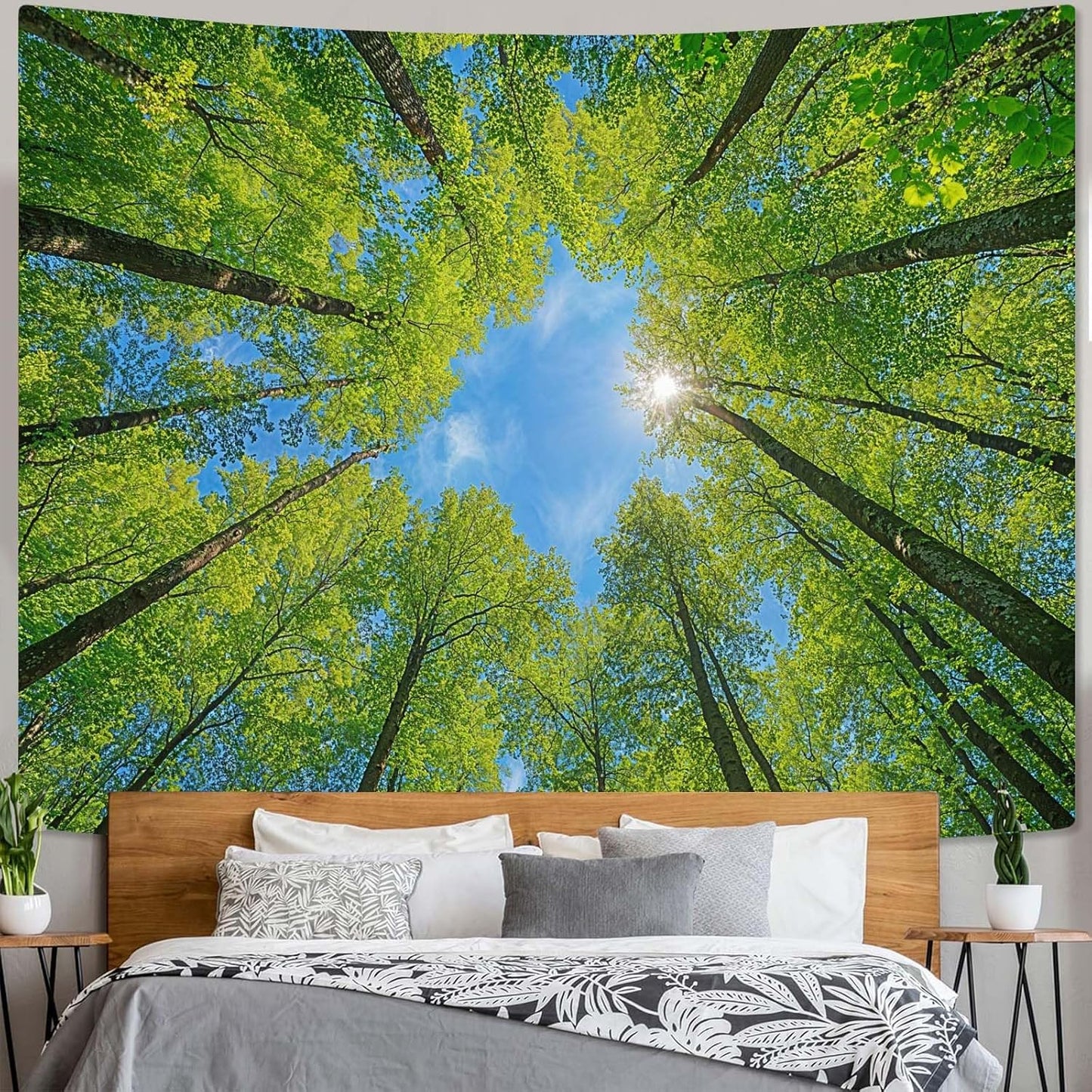 AMM Nature Forest Tree Celling Tapestry Lush Green Treetops Sunlit Tapestry for Bedroom Aesthetic Sky Sunlight Canopy Leaves Landscape Tapestries Wall Hanging for Living Room Dorm Office 80 x 60 Inch