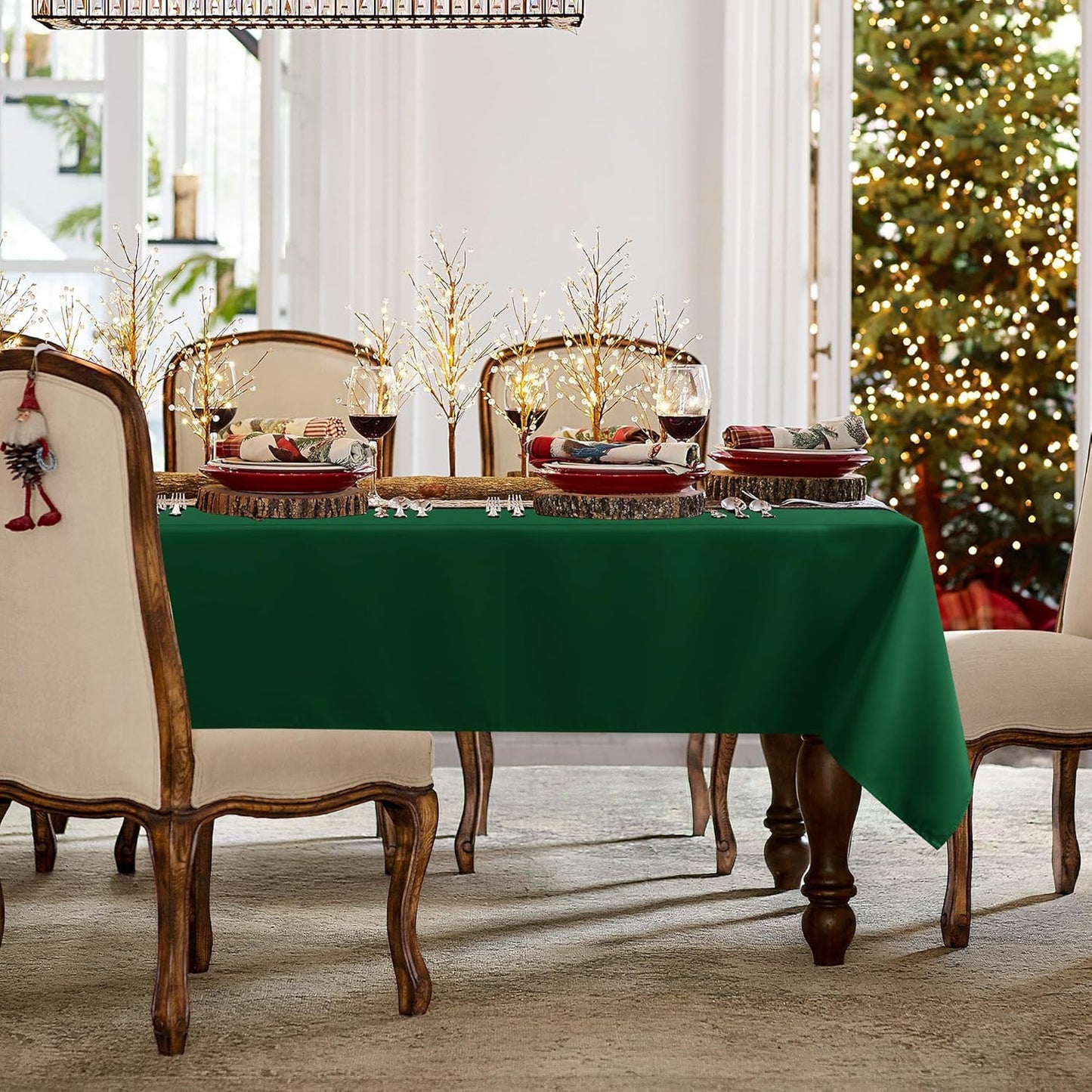 sancua Rectangle Tablecloth - 60 x 84 Inch - Stain and Wrinkle Resistant Washable Polyester Table Cloth, Decorative Fabric Table Cover for Dining Tables, Buffet Parties and Christmas, Hunter Green