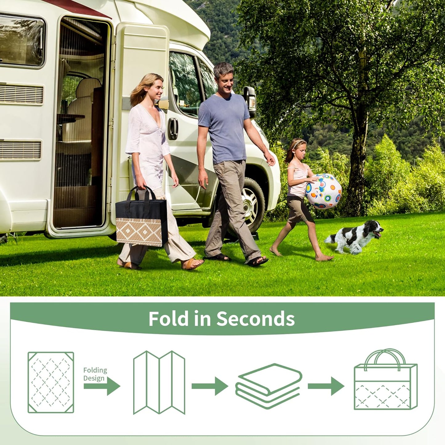 GENIMO Outdoor Rug Waterproof 6'x9' for Patio, Foldable Reversible Plastic Straw Carpet for Travel Trailers, Outside Area Mat for Rv, Deck, Picnic, Porch, Camper, Balcony, Beach, Brown & Beige