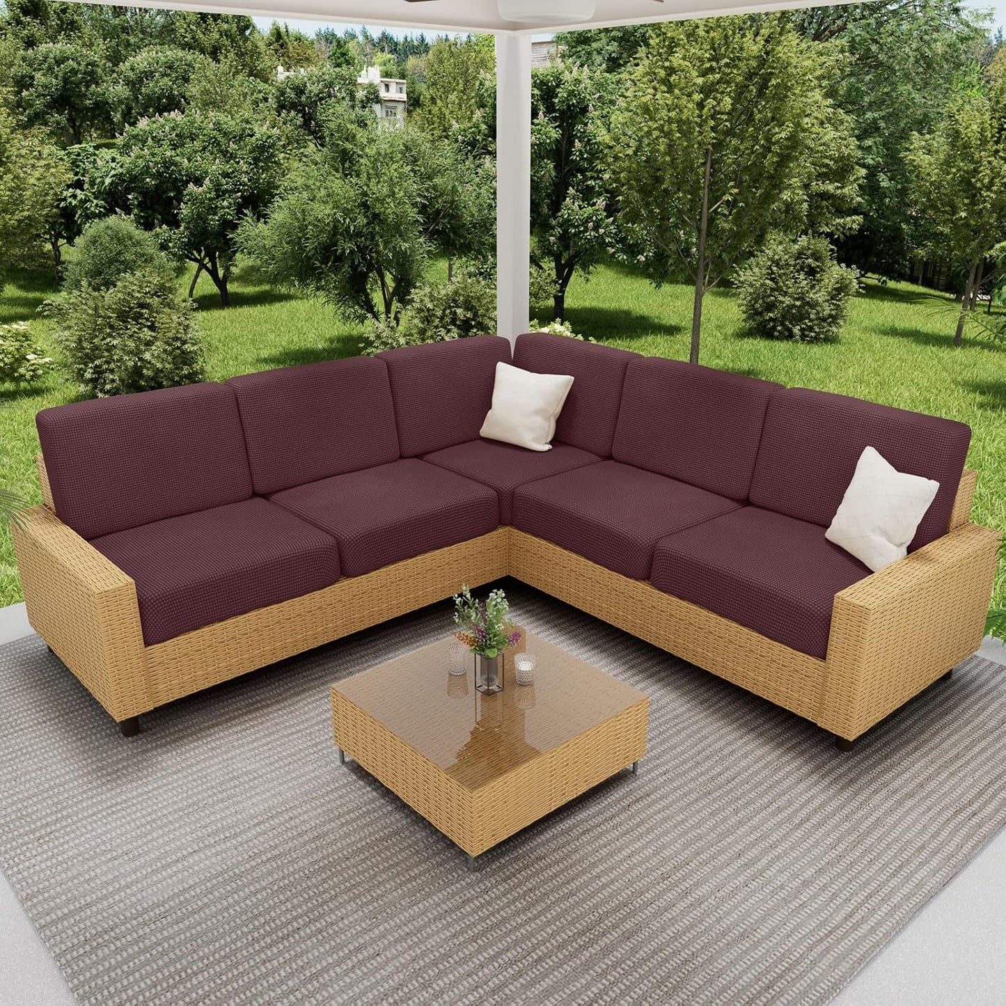 hyha Waterproof Couch Cushion Covers for Pets, Non Slip Sofa Seat Cover for Dogs Washable, Soft Thick Stretch Jacquard Fabric, Sofa Slipcovers with Elastic Bottom (1 Piece for Medium, Chocolate)