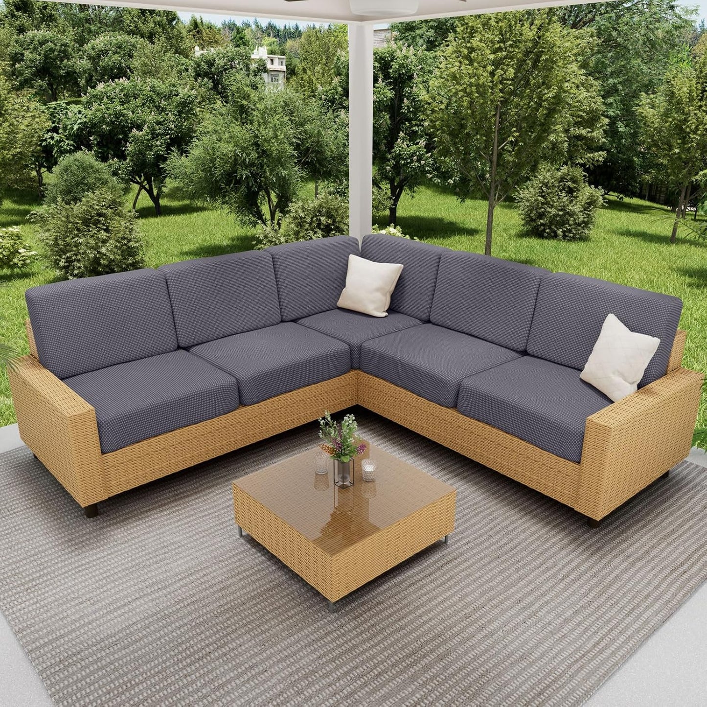 hyha Waterproof Couch Cushion Covers for Pets, Non Slip Sofa Seat Cover for Dogs Washable, Soft Thick Stretch Jacquard Fabric, Sofa Slipcovers with Elastic Bottom (2 Pieces, Middle Grey)