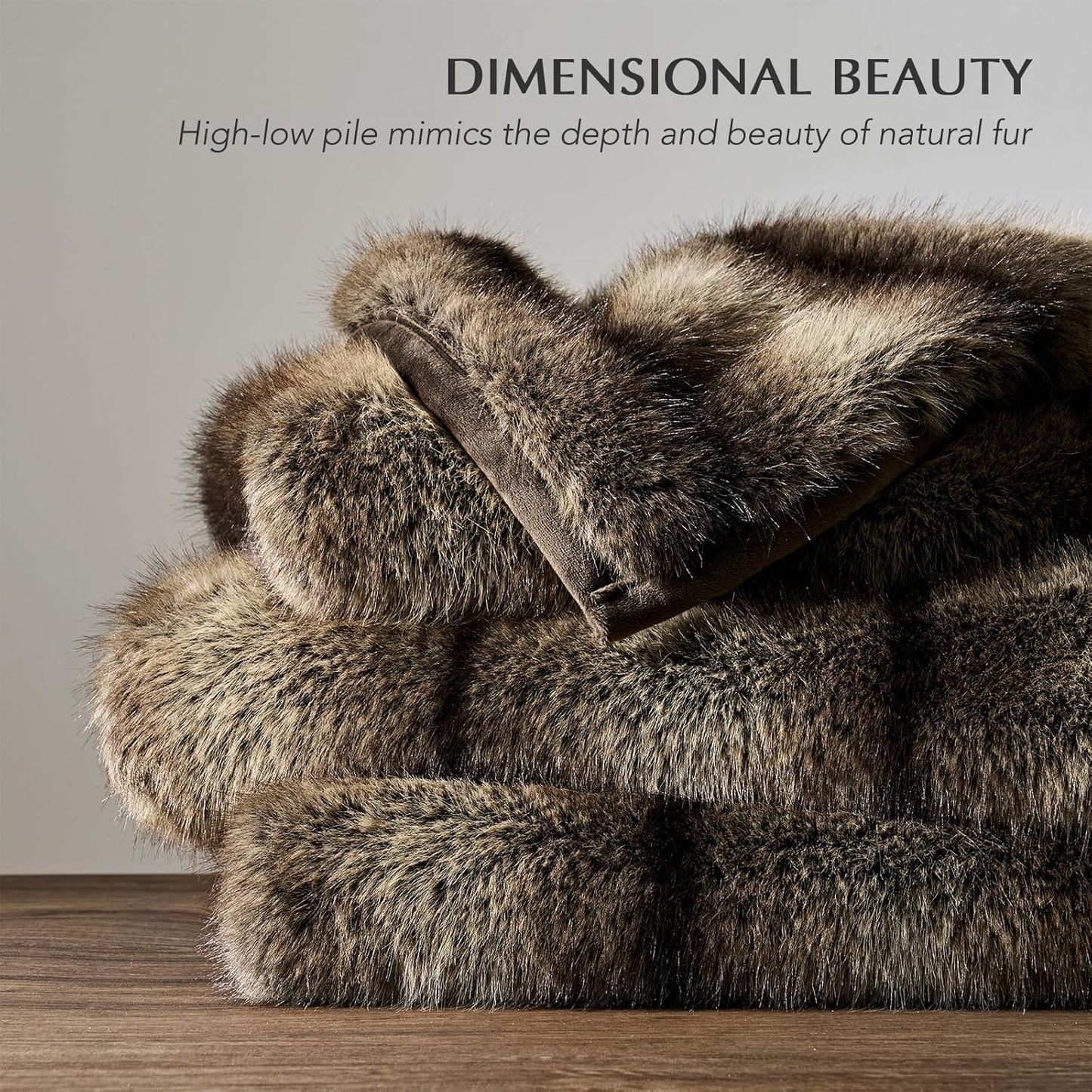 Luxury Faux Fur Throw Blanket, Soft Fluffy Faux Mink Blankets for Bed, Couch, Sofa, Thick Cozy Plush Warm Fur Throws with Reversible Velvet, Ombré Sable Brown, 60"x80"