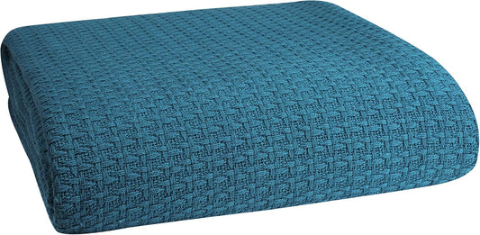 Elvana Home 100% Cotton Bed Blanket, Breathable Bed Blanket Twin Size, Cotton Thermal Blankets Twin, Perfect for Layering Any Bed for All Season, Teal Green