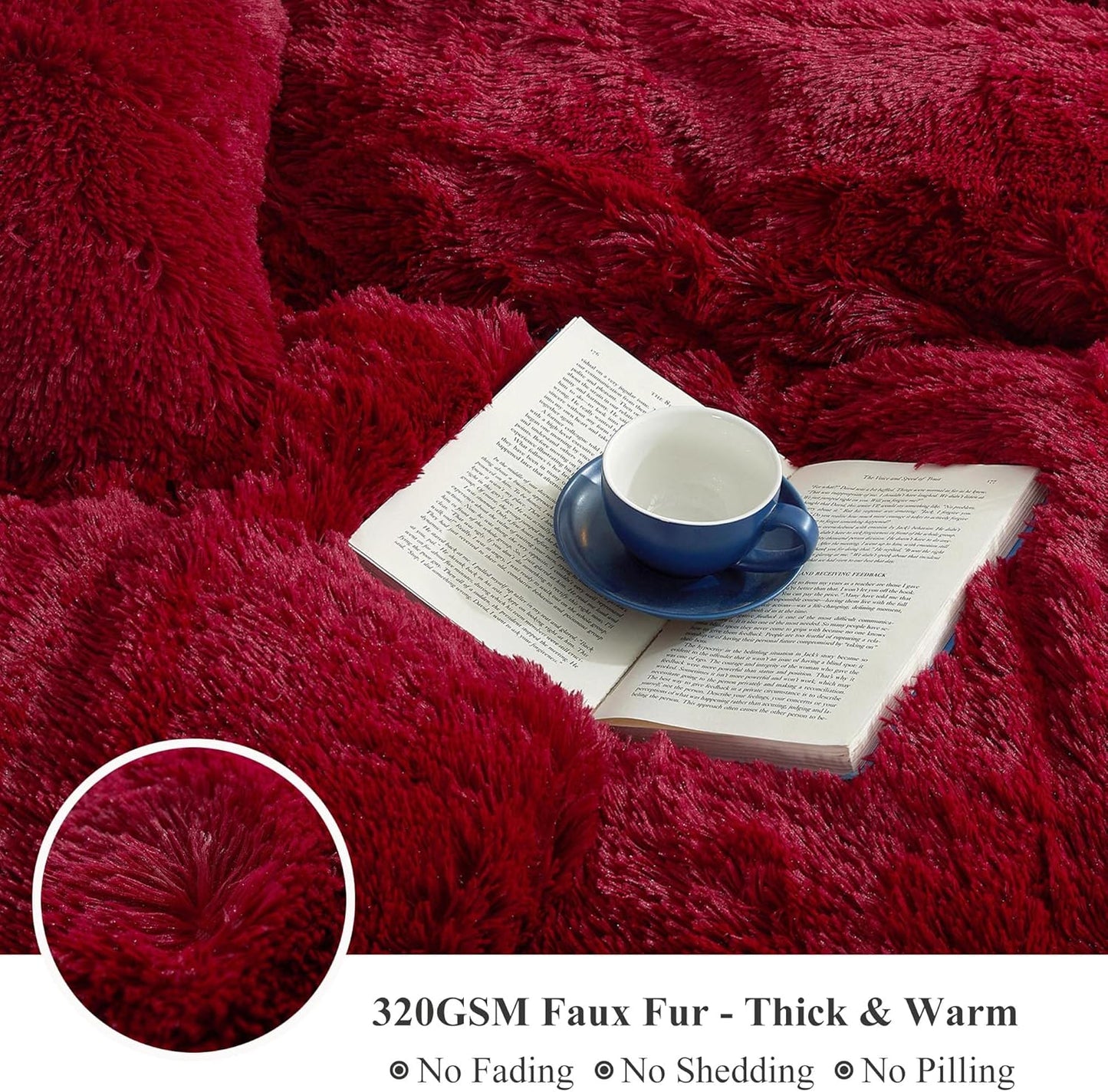 XeGe Luxury Faux Fur Throw, Red Soft 50x60 Fluffy Blanket, Shaggy Plush Decorative Couch Blanket, Autumn Cute Furry Fuzzy Lap Bed Throw for Kids Women Men Teen Girls