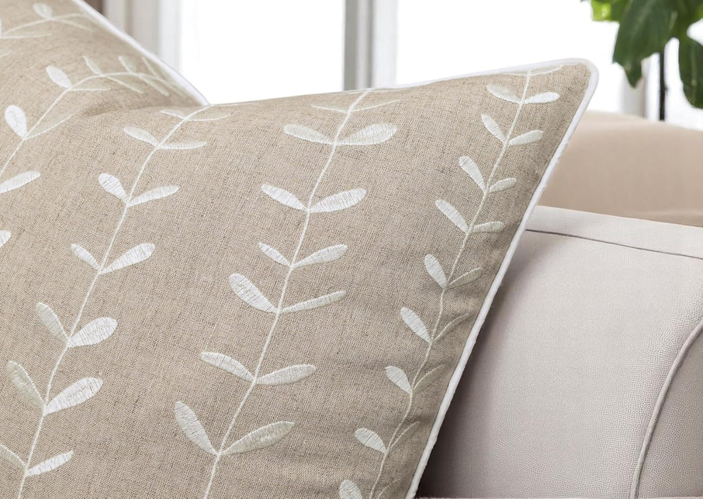 VAGMINE Embroidered Lollipop Pillow Cover - 18x18 Inches Square - 100% Linen Natural Decorative Cushion Cover - Farmhouse Rustic Embroidery - Cozy Accent for Sofa, Bed, Living Room, Neutral Home Decor