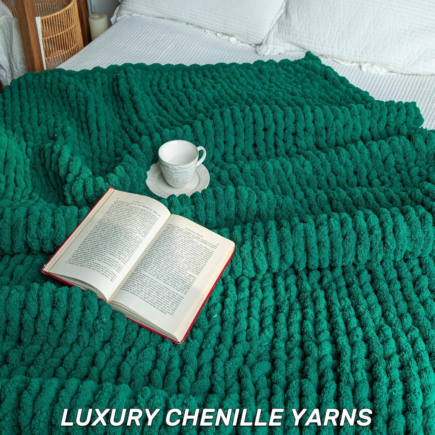 Chunky Knit Blanket - Luxury Soft Cozy 40 * 50 Throw Blanket,100% Woven Blanket Rope Knot Throw Blanket for Couch, Sofa, Home Decor, Gift - Machine Washable（Blackish Green）