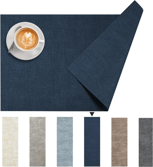 DOLOPL Placemats Set of 4, Reversible Wipeable & Heat Resistant Place Mats, Modern Faux Leather Table Mats for Kitchen, Neutral Waterproof Tablemats for Dining Table Decor, Wedding, Party(Navy Blue)
