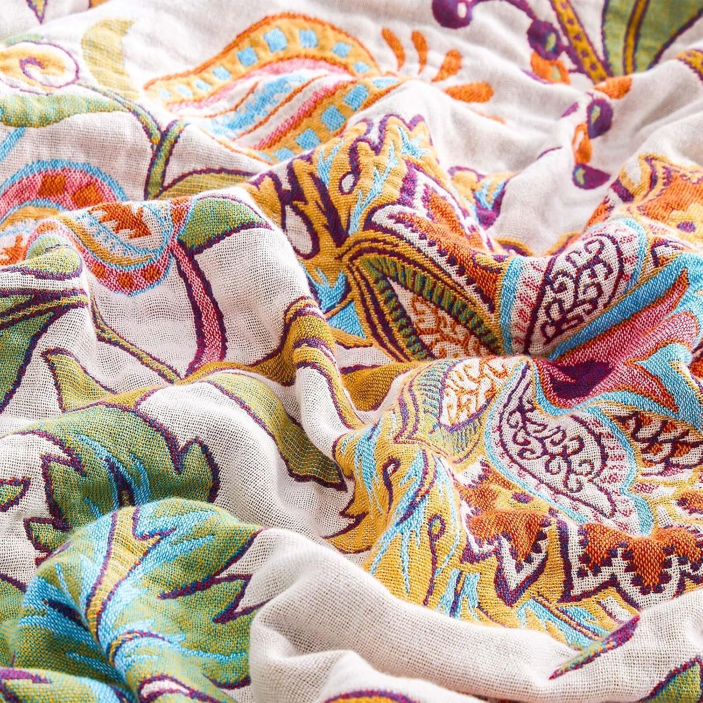 Boho Throw Blanket for Bed, 100% Cotton Soft Rustic Quilt Fall Blanket, 90"x98" Floral Printed Farmhouse Decor Bed Blankets, All Season Rustic Reversible Bohemian Throw Quilt