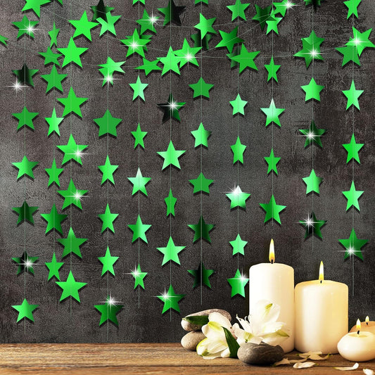 Patelai Glitter Star Garland Banner Decor 130 Feet Star Hanging Bunting Banner Twinkle Backdrop for Homecoming Classroom Wedding Birthday Halloween Christmas Party Supplies(Green)