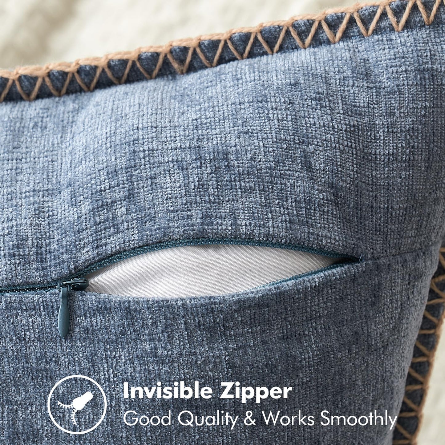 MIULEE Pack of 2 Couch Throw Pillow Covers 18x18 Inch Dark Grey Blue Farmhouse Decorative Pillow Covers with Stitched Edge Soft Chenille Solid Dyed Spring Pillow Covers for Sofa Bed Living Room