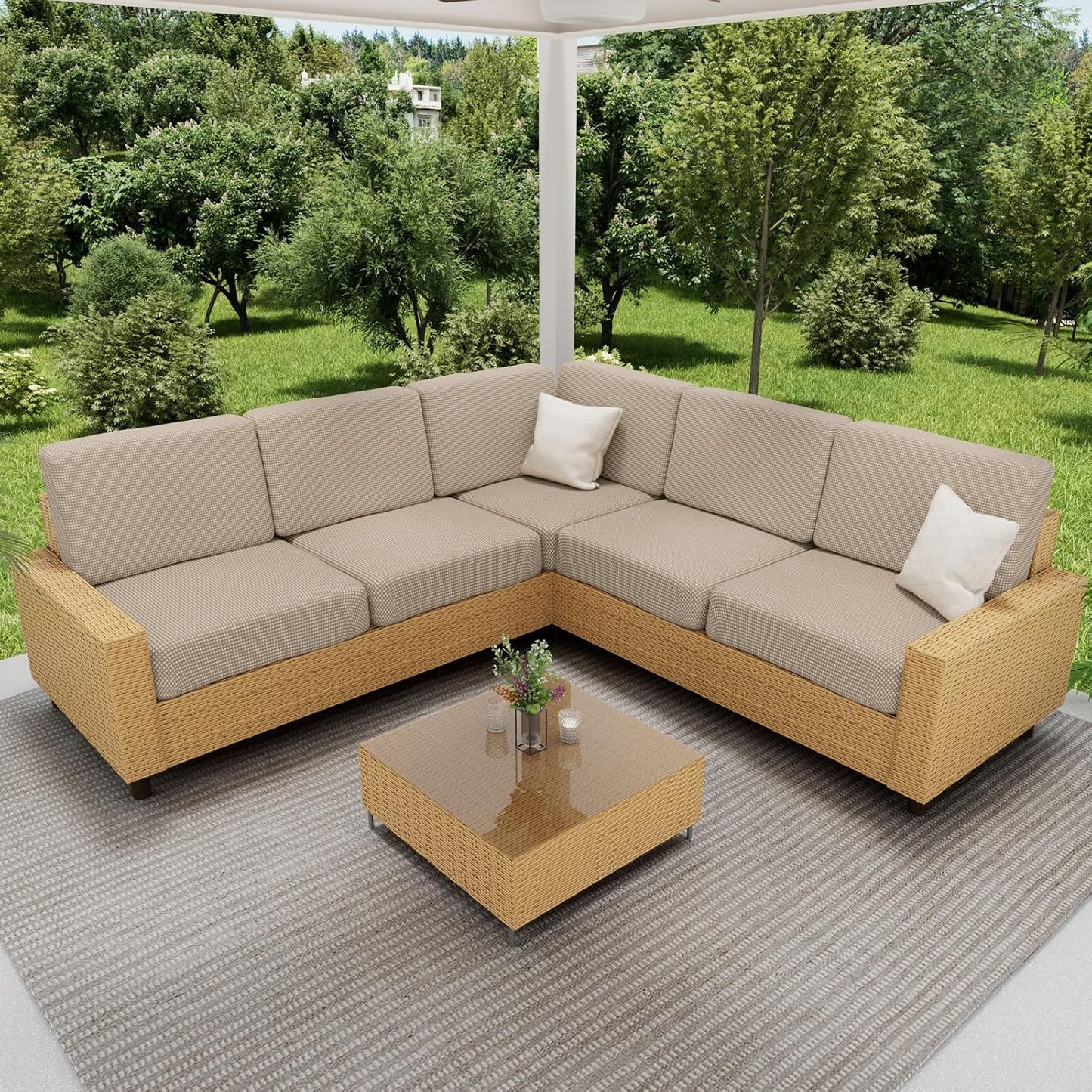 hyha Waterproof Sectional Couch Covers, Non Slip Sofa Couch Cushion Covers L Shape, Thick Stretch Jacquard Fabric, Washable Sofa Slipcovers with Elastic Bottom (1 Piece for Chaise XL, Taupe)