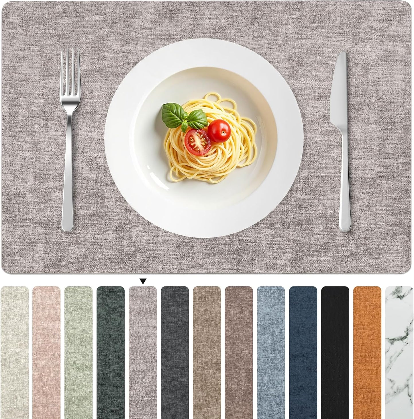 FROMHEART Faux Leather Placemats Set of 4–Waterproof,Heat/Oil Stain-Resistant PU Table Mat–Reversible,Non-Slip,Easy to Clean Place Mats for Kitchen,Dining,Indoor/Outdoor,(Light Grey,11.8" x 17")