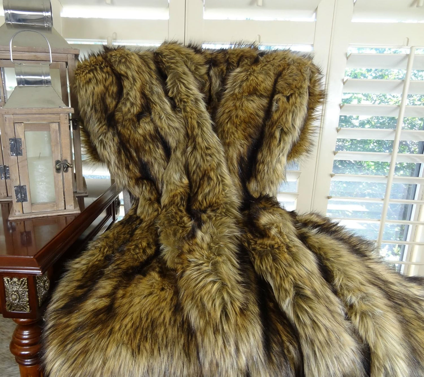 Brown Fur Throw Blanket & Bedspread - Brown Wolf Faux Fur - Light & Dark Browns Caramel & Coffee Colors - Faux Fur - Luxury Throw Blanket & Bedspread, Handmade in USA, 16406