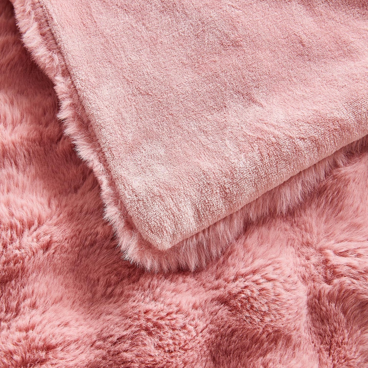 Lotus Karen Faux Fur Blanket - Old Pink Twin Size, Big Bubble Rabbit Fluff Blanket for Couch, 60x80 Inches