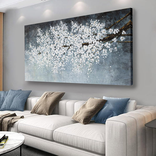 Belmrxne Large Floral Wall Art White and Black Wall Decor Aesthetic Paintings Trendy Artwork Modern Canvas Painting for Living Room Bedroom Dining Room Office Home Decor 30x60 inch