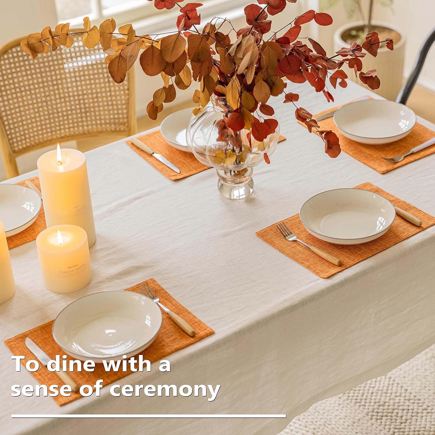 Home Brilliant Cloth Placemats Set of 8 Heat Resistant Dining Table Place Mats for Fall Kitchen Table Dinner Party Halloween Decorations, 13 x 19 inches, Orange