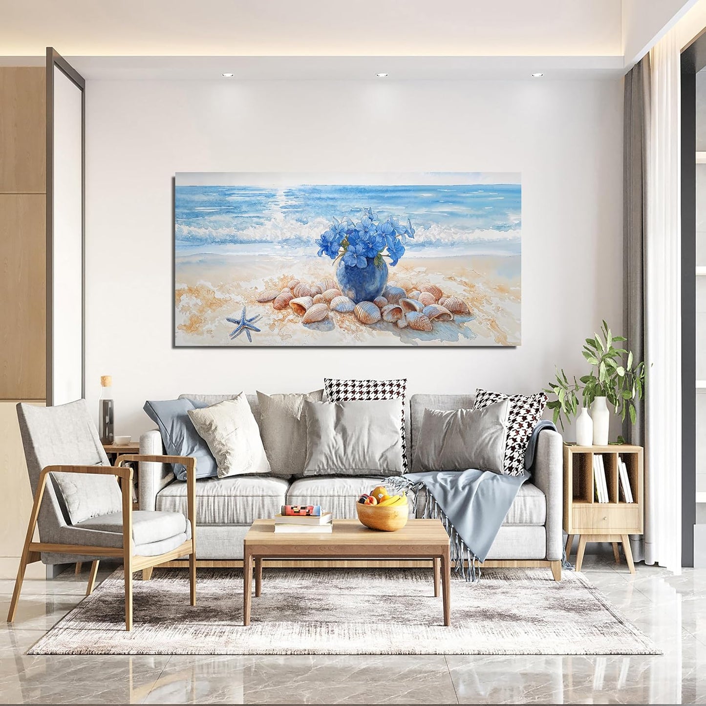 Canvas Wall Art Decor Modern Landscape Art Wall For Living Room Blue Coastal Wall Art Floral Wall Decor Modern Canvas Wall Art Artwork for Walls Art Work For Home Kitchen Office Decor 20" X 40"