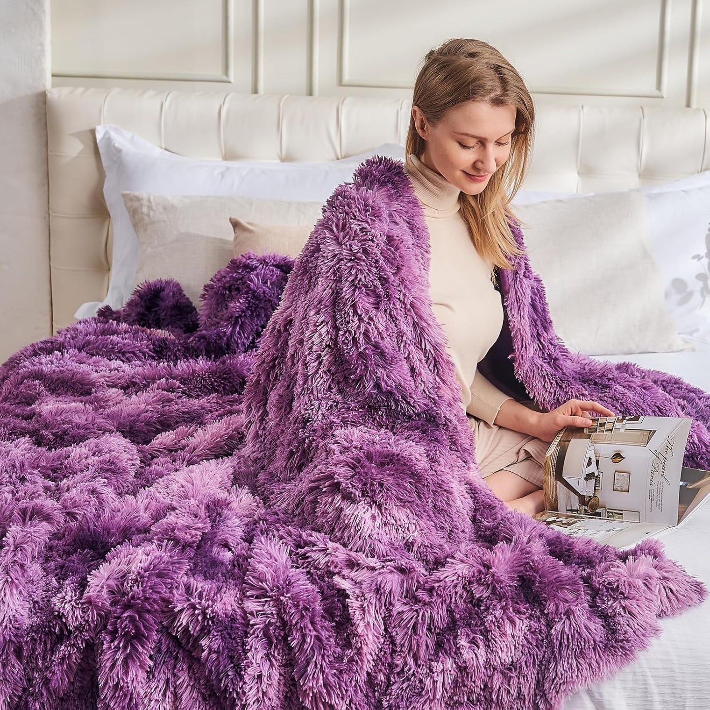 GONAAP Fuzzy Faux Fur Throw Blanket Twin Size Tie-dye Violet Purple Super Soft Cozy Plush Fuzzy Shaggy Blanket for Couch Sofa Bed (Tie-dye Violet Purple, Twin(60"x80"))