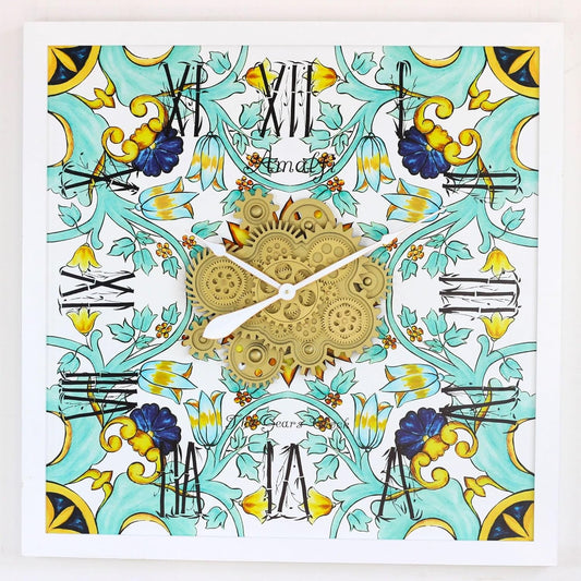 The Gears Clock Wall Clock Italy Collection with Moving Gears (Amalfi, 36 inch Square)