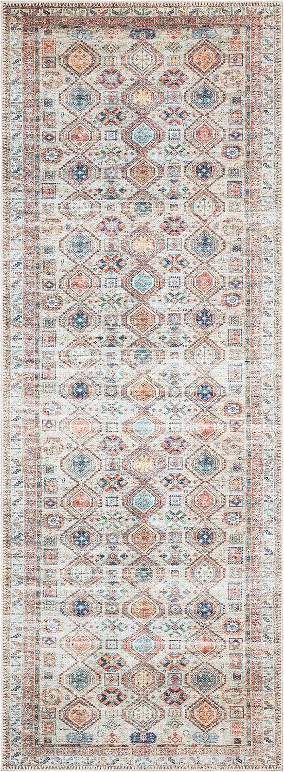 Keen Home Design 2x10 Rug - Machine Washable Runner Rug with Non-Slip Backing, Ideal for Hallway, Entryway, Kitchen, Laundry Room - Vintage, Easy Clean, Durable, Low Pile - (2'6" x 10')