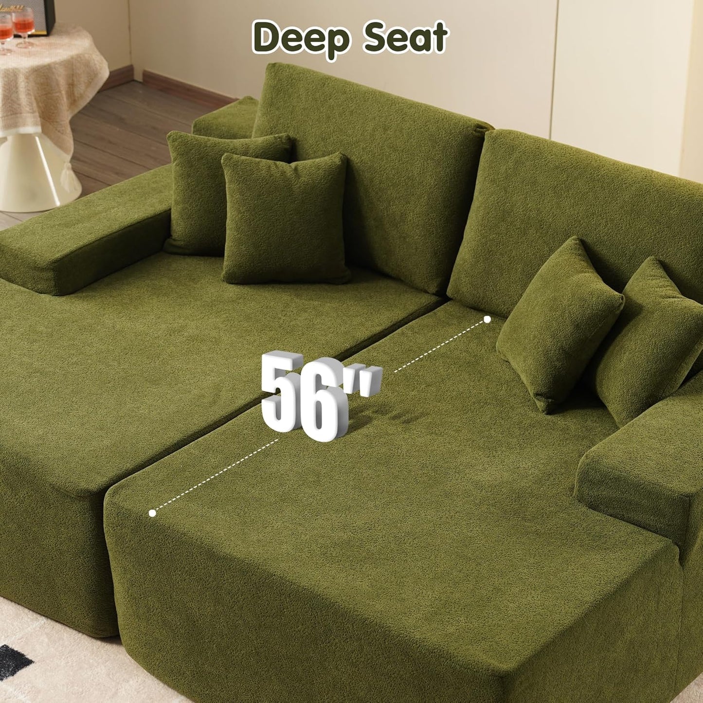 ovios 81" Oversized Sectional Double Lounge Chaise with Cloud Plush Sofa Bed, No Assembly Required, Fluffy Modern Sleeper Loveseat Chair for Indoor Living Room Bedroom Reading, Green (Cloud Velvet)