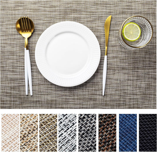 LEXMORE Placemats Set of 6 Vinyl/Plastic Woven Place Mats for Kitchen Table Indoor/Outdoor Washable Placemat Wipeable Dining Table Mats(Cappuccino)
