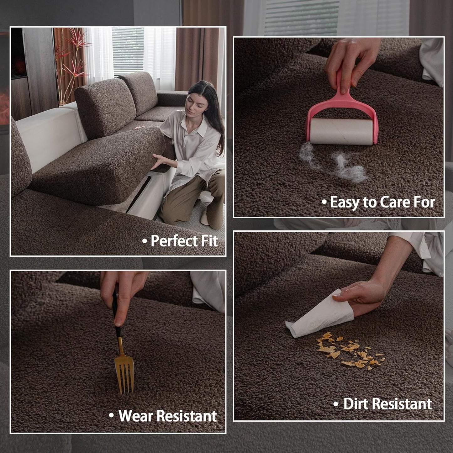 Couch Cushion Covers for Sectional Sofa, Stretch Soft Sofa Slipcovers Washable Wear-Resistant Universal Furniture Protector for Living Room(3 Seaters Covers+1 Chaise Cover, Brown)