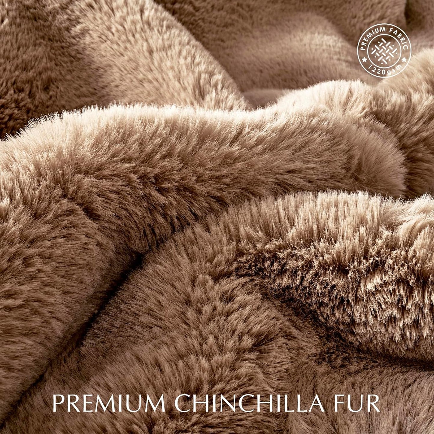 Luxury Soft Faux Chinchilla Fur Throw Blanket for Couch, Warm Thick Heavy Winter Throw Blanket 1220GSM for Bed, Fluffy Cozy Mink Blanket with Reversible Velvet, Tawny Mink, 60"x80"