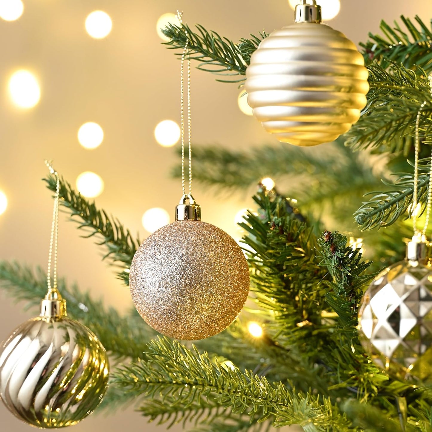 Valery Madelyn Christmas Ornaments Tree Decorations Set for Fall Halloween, 24ct Champagne Gold Shatterproof Ball Ornaments, 2.36" Hanging Ornament Bulk for Xmas Holiday Party Decor