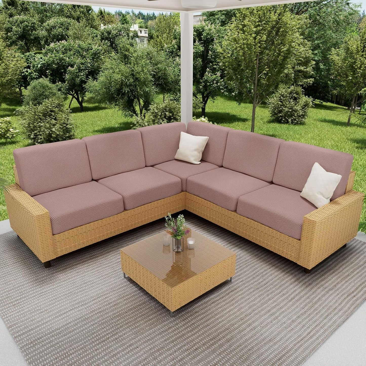 hyha Waterproof Sectional Couch Covers, Non Slip Sofa Couch Cushion Covers L Shape, Thick Stretch Jacquard Fabric, Washable Sofa Slipcovers with Elastic Bottom (1 Piece for Chaise XL, Camel)