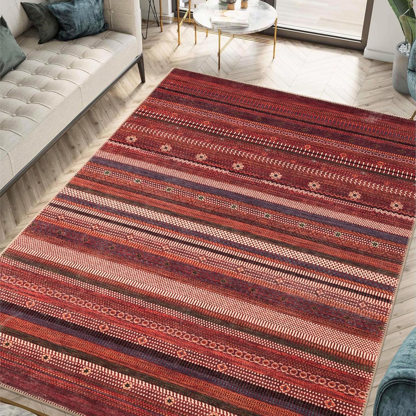 Keen Home Design 9x12 Rug - Machine Washable Area Rug with Non-Slip Backing, Ideal for Living Room, Dining Room, Bedroom - Vintage, Easy Clean, Durable, Low Pile Rug - (9' x 12')