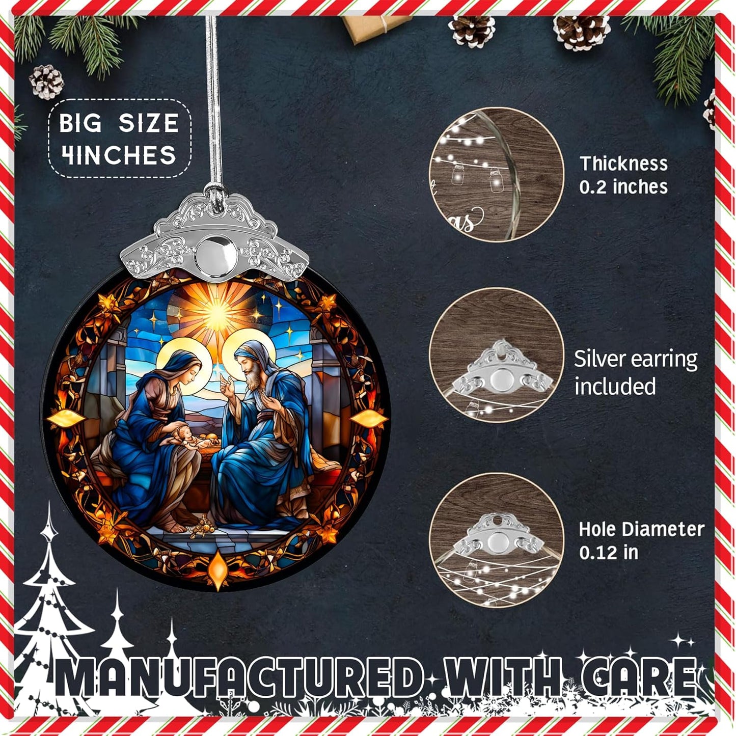 Nativity Ornaments, Stained Glass Effections, Nativity Scene 4 Inch Acrylic Ornament Art, White Elephant Gifts, Nativity Christmas Ornaments, Christmas Decor (Suncatcher Nativity)